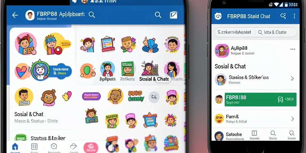 Tampilan antarmuka aplikasi FBRP88 dengan beragam stiker dan status.