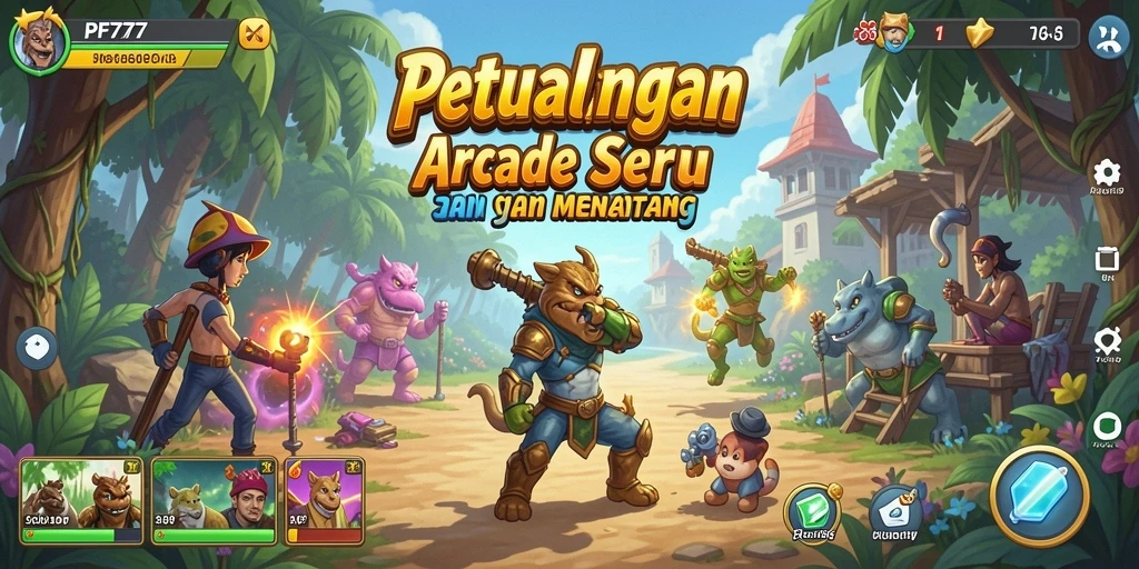 Tampilan utama permainan PF777 dengan karakter dan level yang menarik.